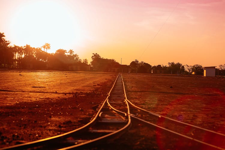 Railway Tracks At Dusk 