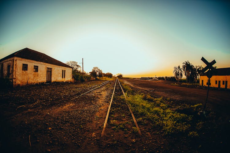 Abandoned Railroad Tracks In Countryside