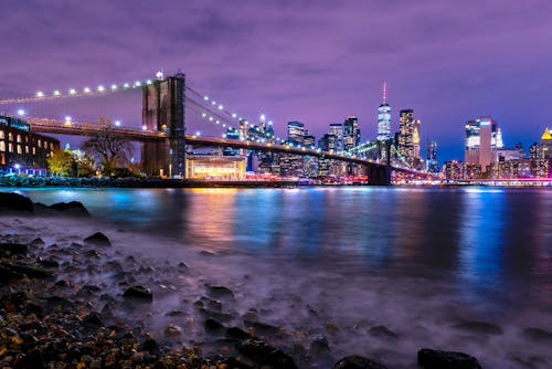 Kostenloses Stock Foto zu abend, beleuchtet, brooklyn brücke