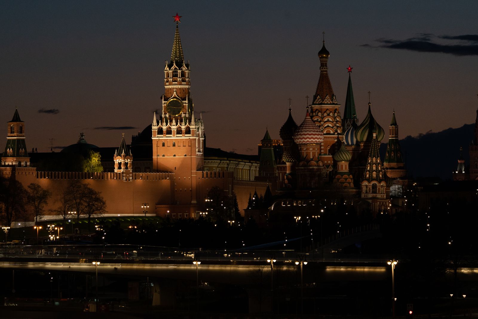 Moscow Kremlin night illuminated towers red star winter