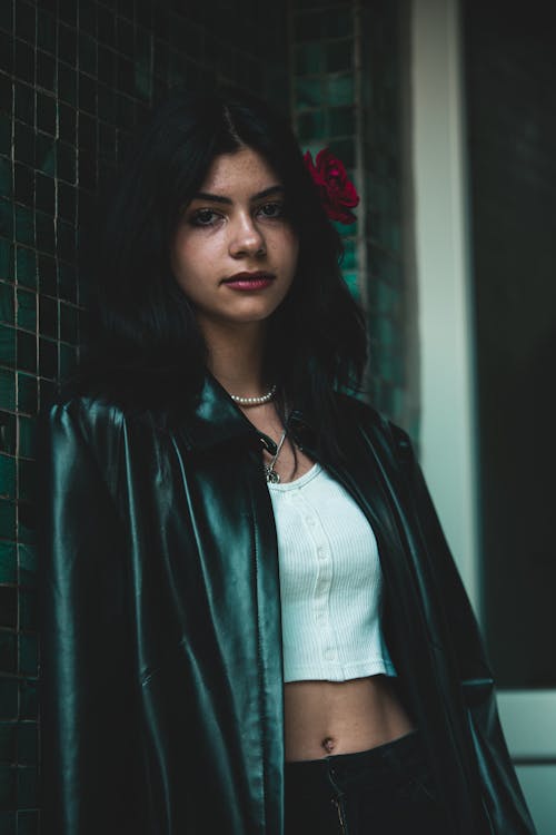 Woman in Black Leather Jacket