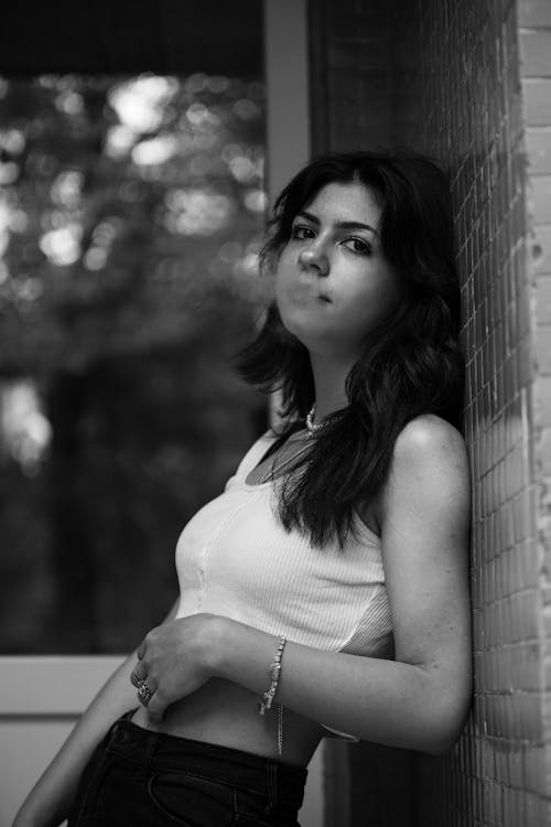 Free Monochrome Photo of Woman Wearing White Tank Top Stock Photo