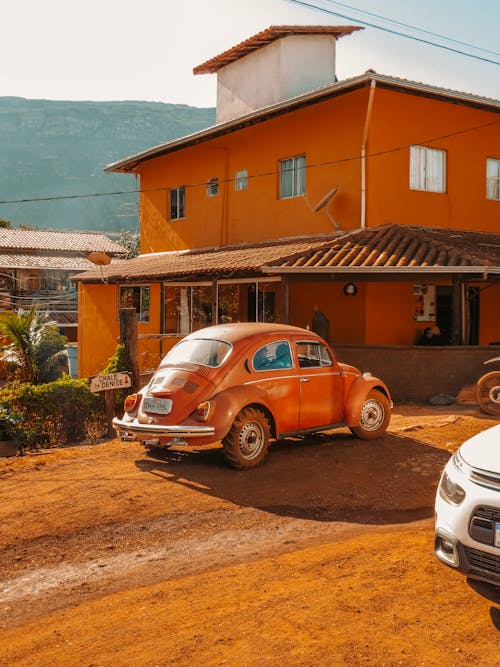Free An Orange Volkswagen Beetle in Brasil Stock Photo