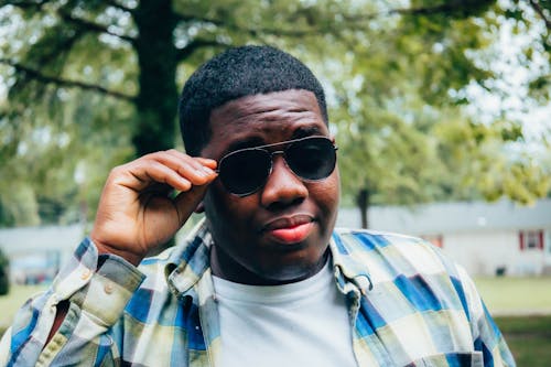 A Man in Plaid Long Sleeves Wearing Sunglasses