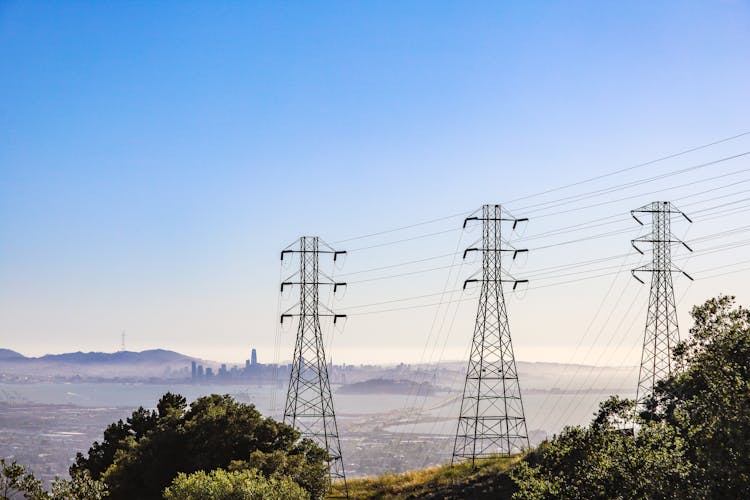 Power Pylons On Mountain