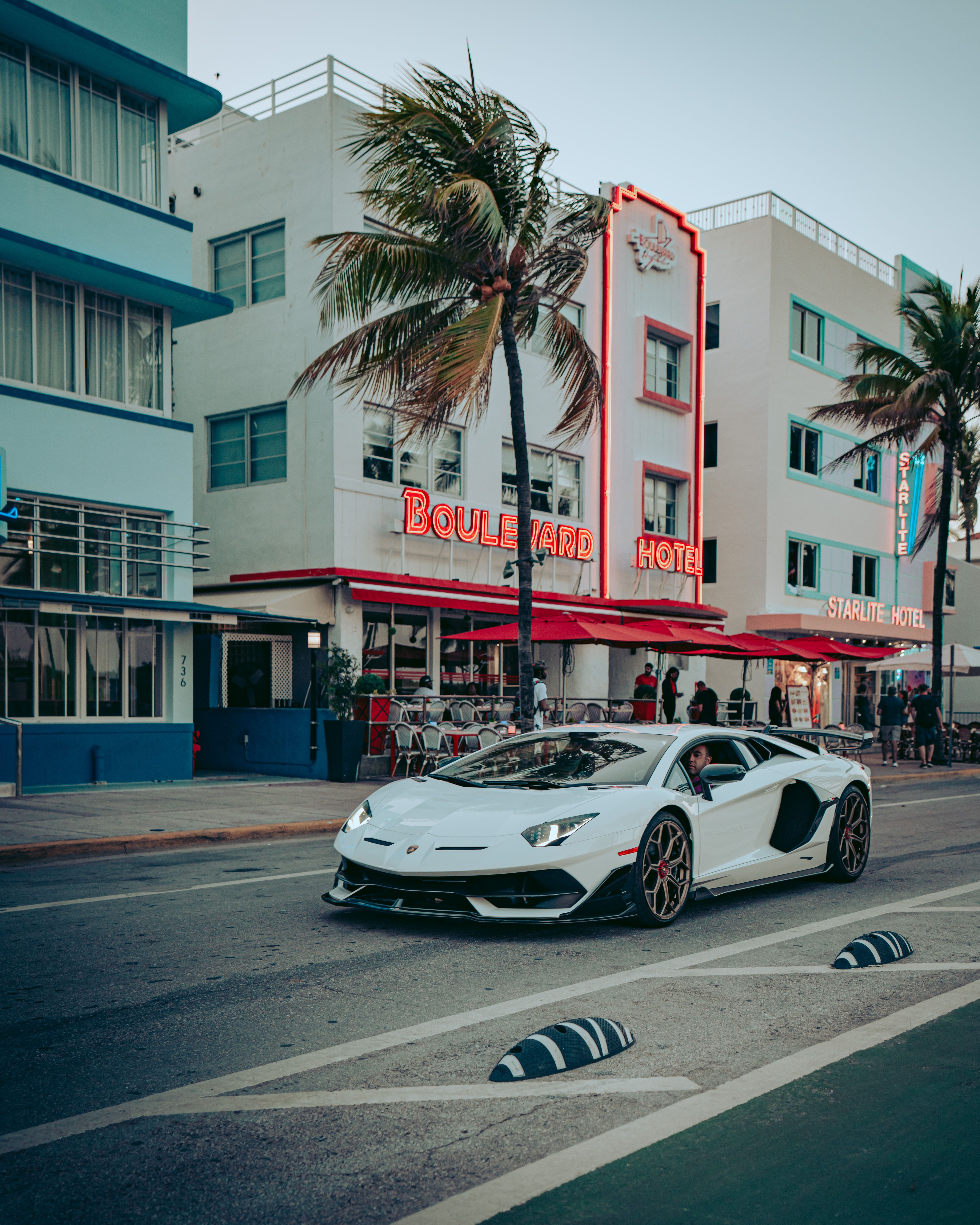 Lamborghini Miami rental car on the street