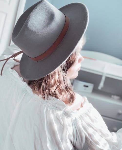 Woman in Gray Fedora Hat