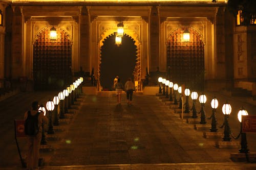 Free stock photo of chandeliers, entrance, lights