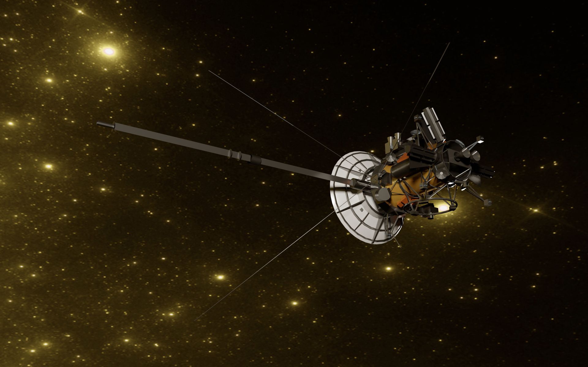 Illustration of a spacecraft traveling among distant stars
