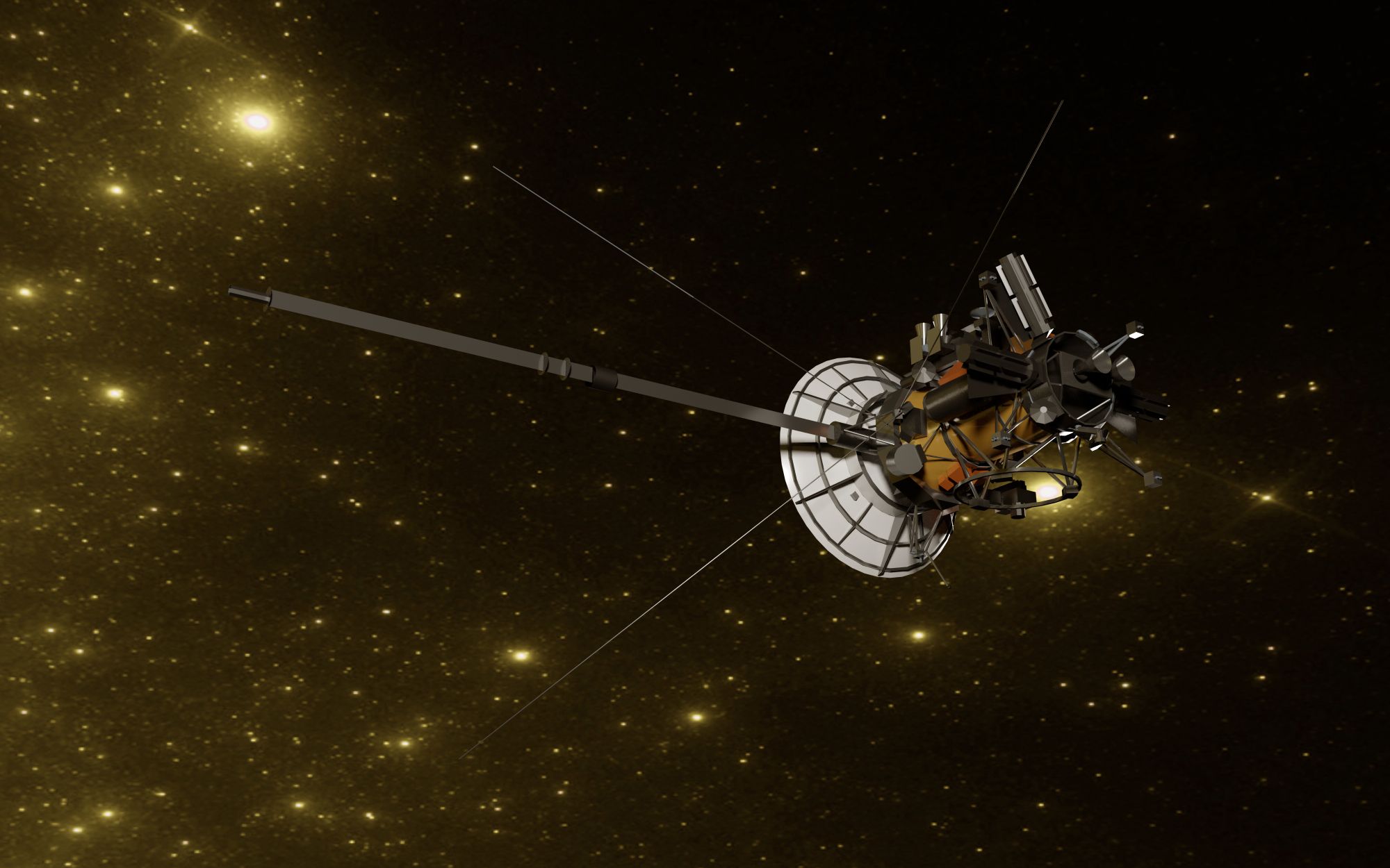 Detailed render of a space probe navigating through the vast starry universe.