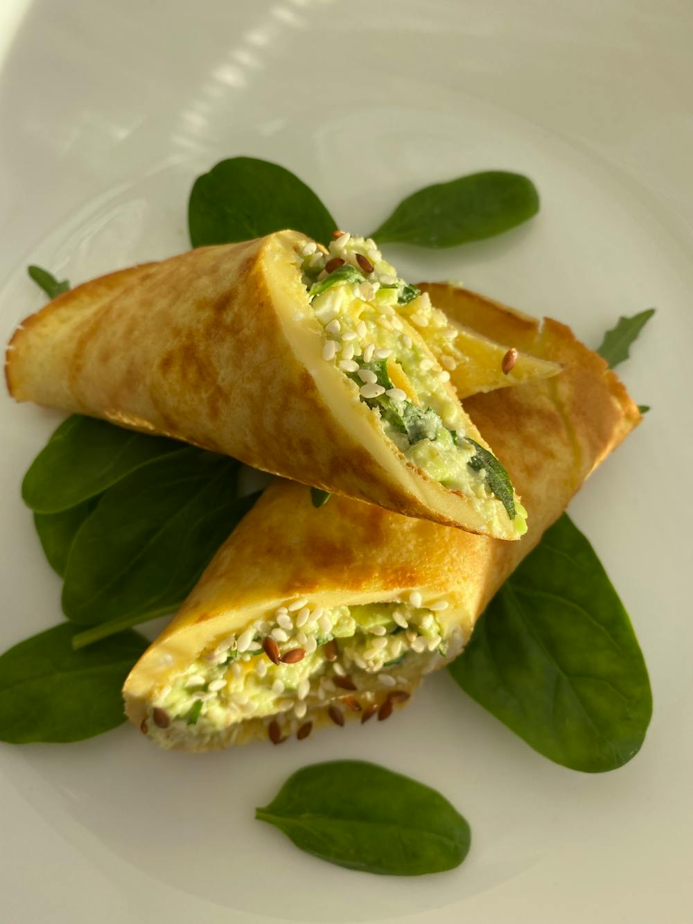 Tvorog and Spinach Stuffed Crepes