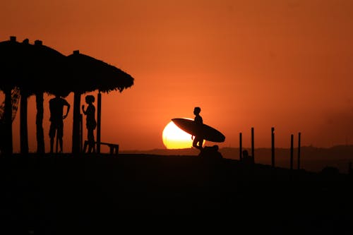Silhouette of a Surfer on the Beach During Sunset