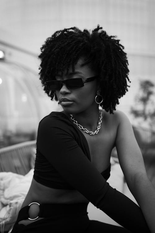 Black and White Portrait of a Woman Wearing Sunglasses