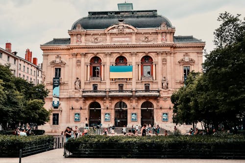 The Celestins Theater in Lyon with Flag of Ukraine