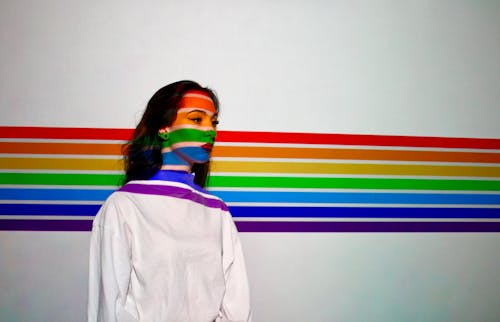 Rainbow Colors Stripes on a Woman' face