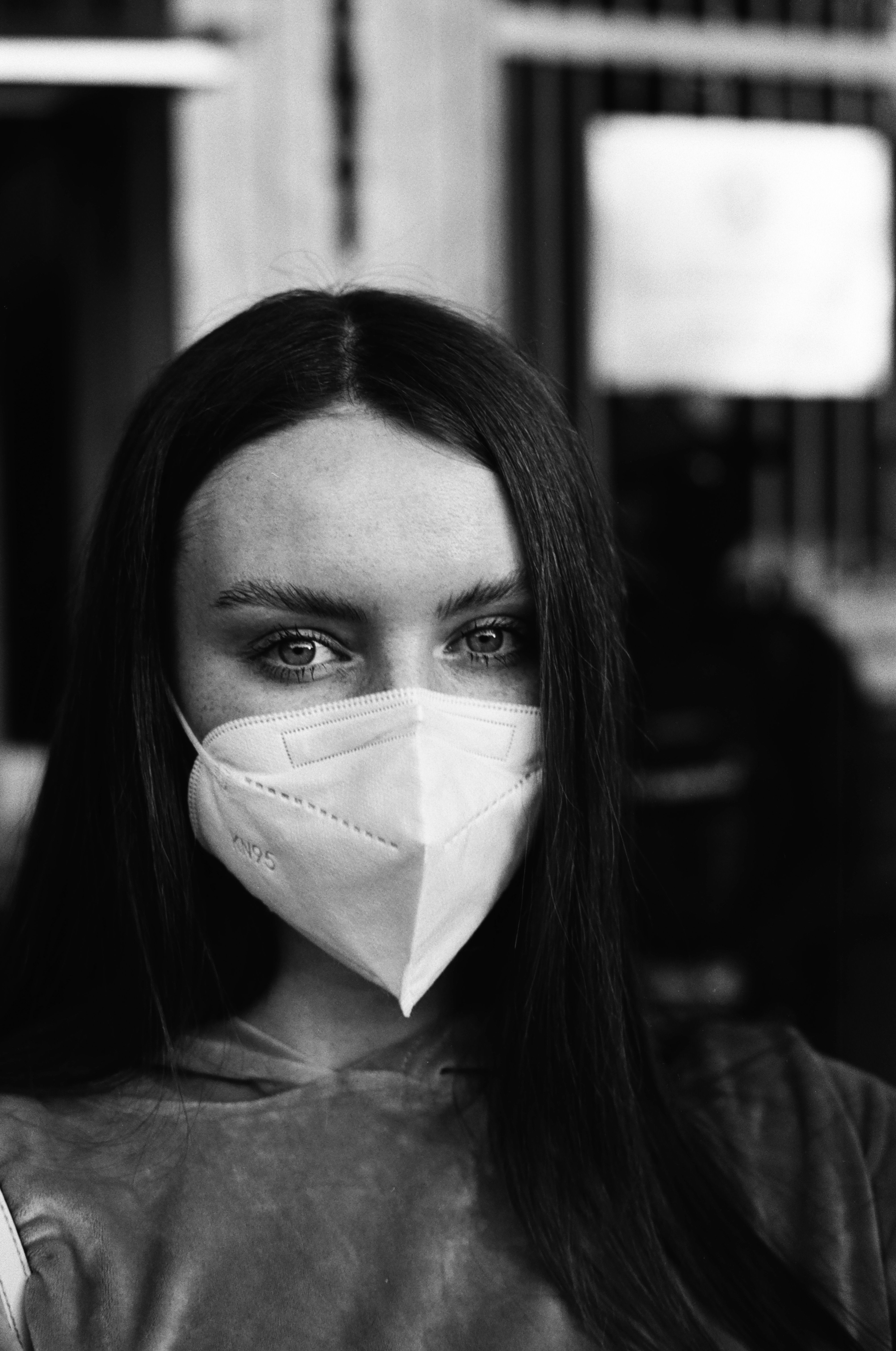 Black and White Portrait of Woman in Face Mask · Free Stock Photo