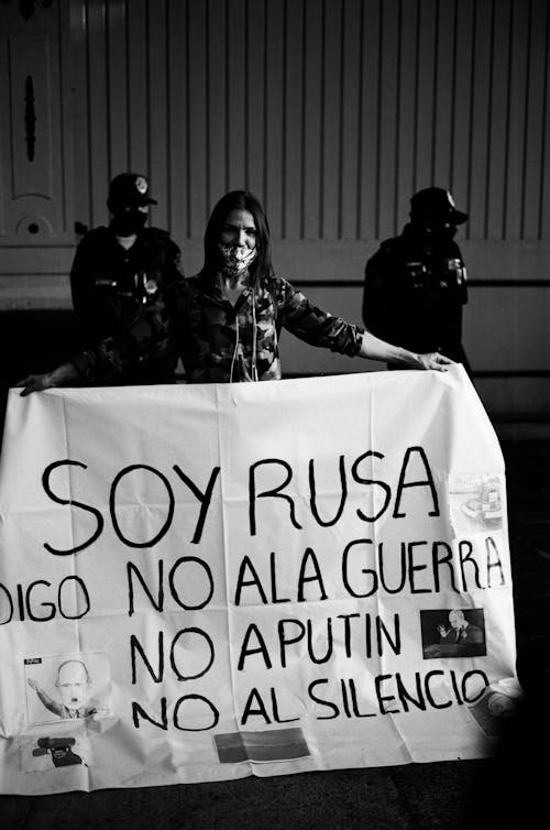 Free Woman at Stop War Protest Stock Photo