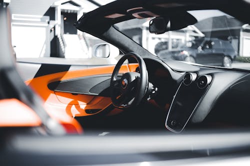 Free Steering Wheel and Dashboard in Convertible Stock Photo