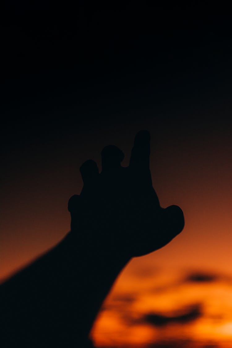 Silhouette Of A Hand Reaching The Sky