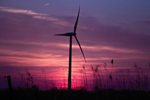 Wind Turbine Against Sunset Sky