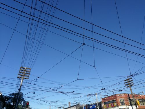 Free stock photo of old city scene, wires in the sky Stock Photo