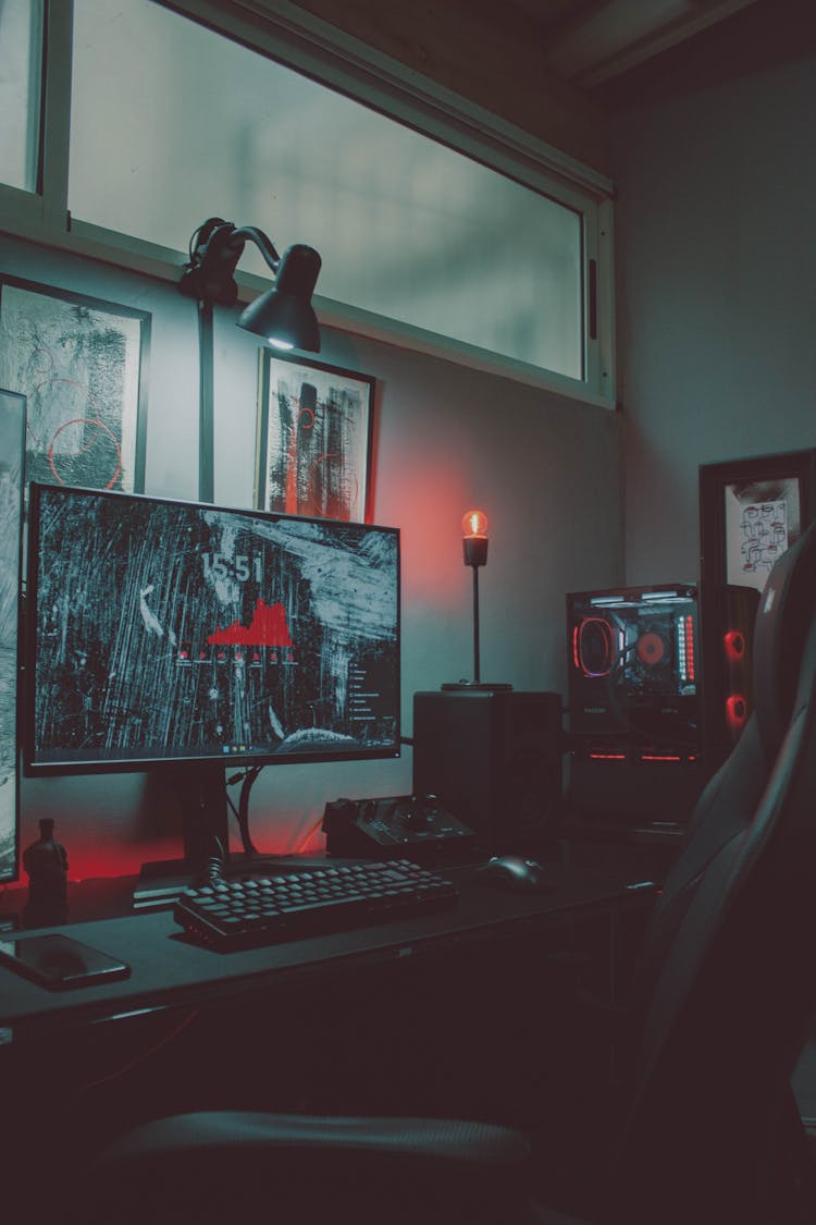 Gaming Armchair And Accessories On Desk