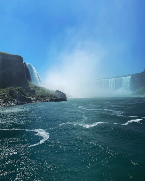 Sea and Waterfall on Cliff