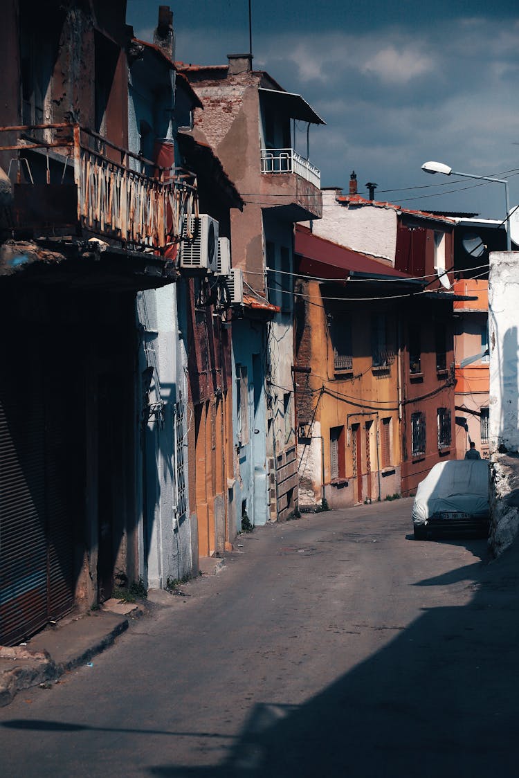 Sunlit, Empty Street In Town