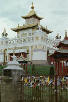 Majestic Buddhist temple with intricate architecture in Elista, Russia.