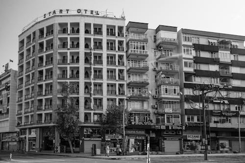 Black and White Photo of City Building