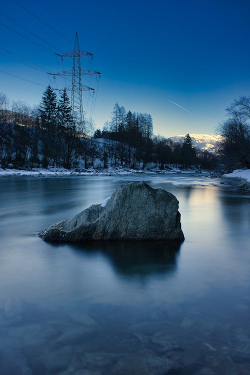 Frozen Lake and Mountains in Distance