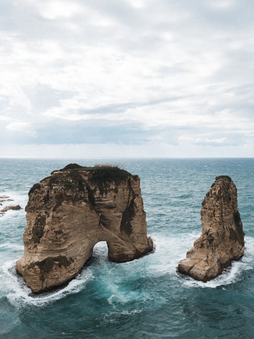 Drone Shot of Pigeon Rocks in Lebanon