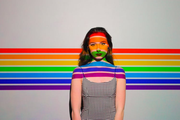 Rainbow Colors On A Woman Face