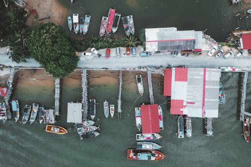 Drone Shot of Boats in Harbour