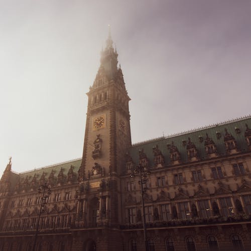Low Angle Shot of the Hamburg City Hall's Clock Tower