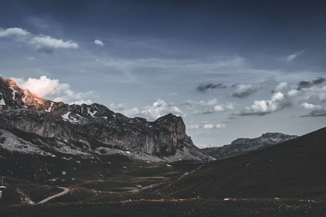 dramatic mountain landscape under a cloudy sky in kola in montenegro
