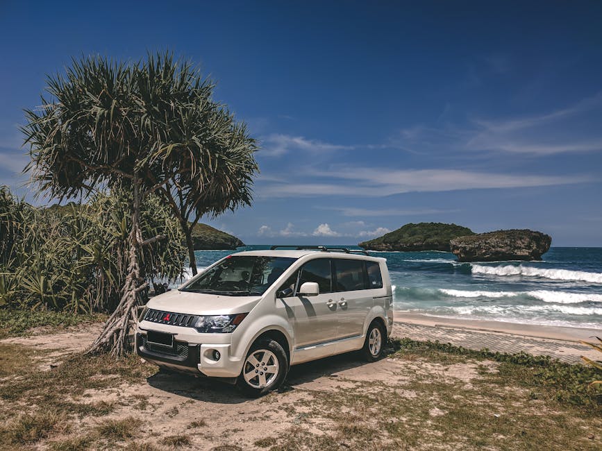 Rental car parked near a beautiful beach in the East Cape - La Paz to Los Barriles Rental car parked near a beautiful beach in the East Cape - La Paz to Los Barriles
