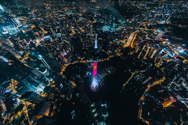 Aerial View Of Kuala Lumpur City During Night Time