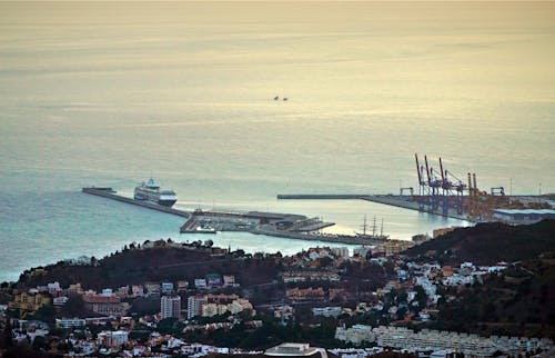 Aerial View of a Port at Sunset