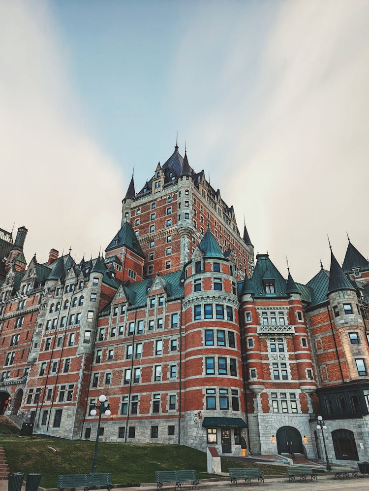 Low Angle Shot Of The Famous Chateau Frontenac In Quebec Canada