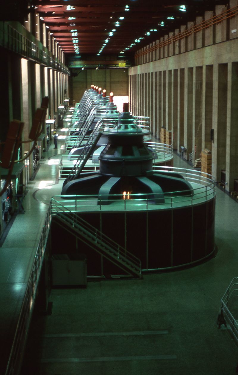 Industrial turbines inside a hydroelectric power station