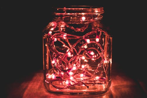 Free Red String Lights on Clear Mason Har Stock Photo