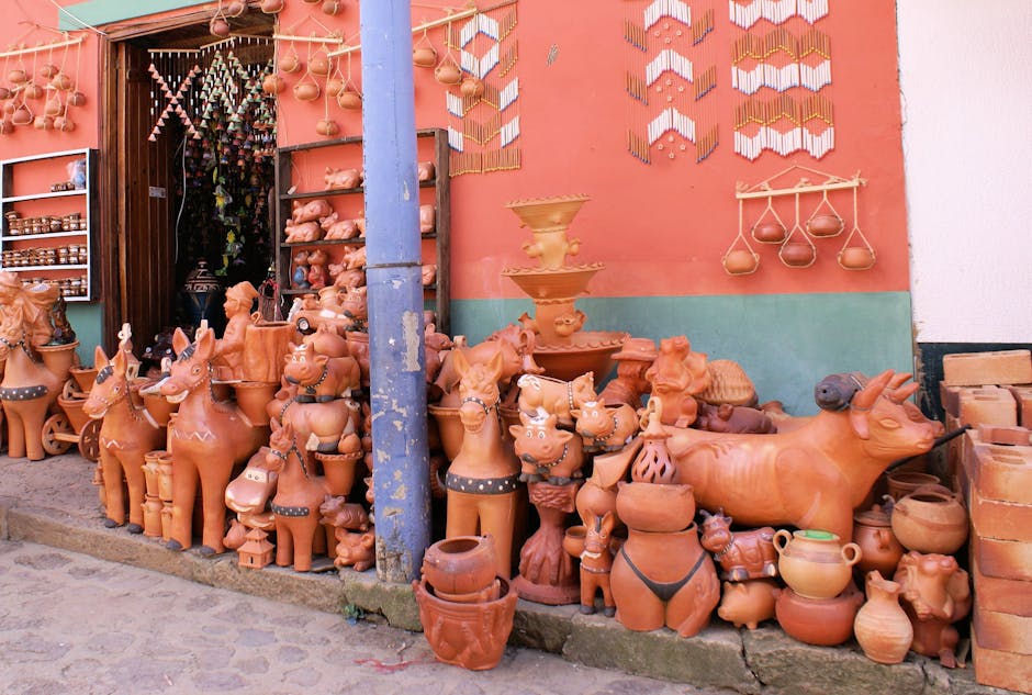 Various Ceramic Products from Clay Displayed on Sidewalk