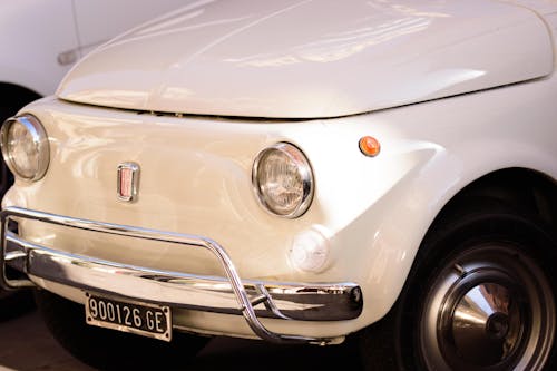 Front of a Clean White Vintage Car