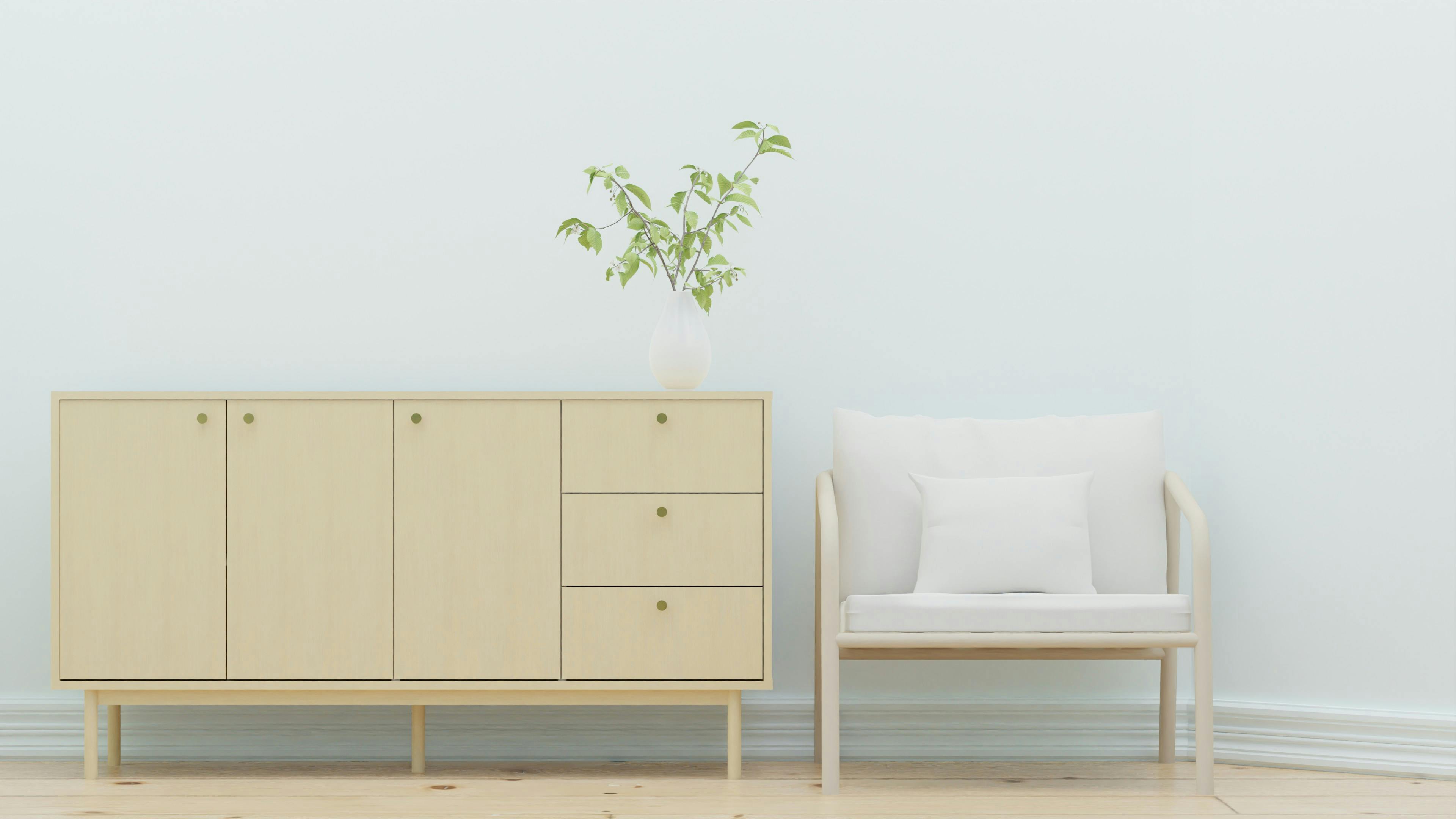 Modernes Wohnzimmer-Sideboard mit grifflosen, matten Fronten und sauberem Fugenbild in Weiß