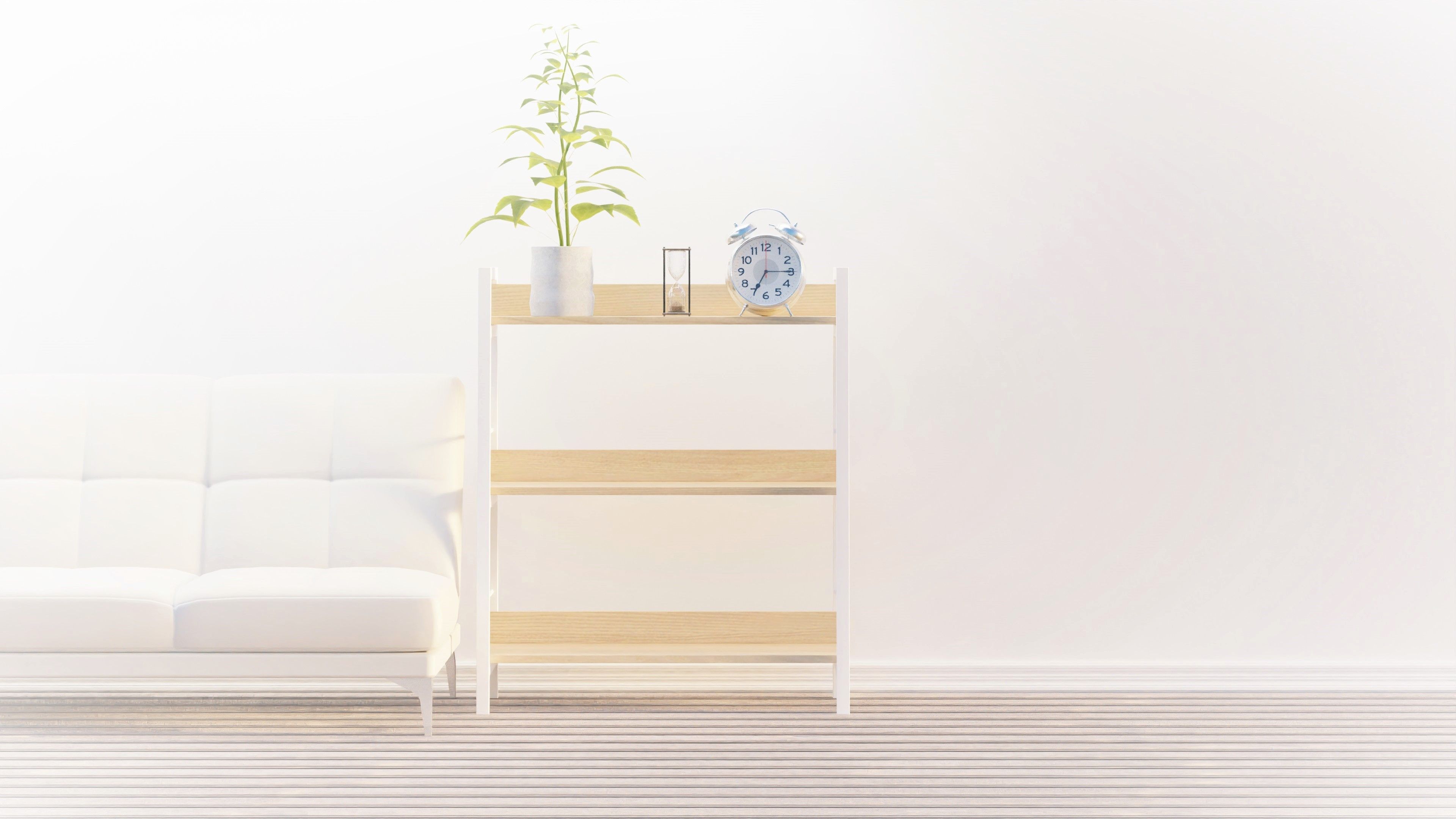 Foldable Japanese minimalist sofa in a small living room with natural light