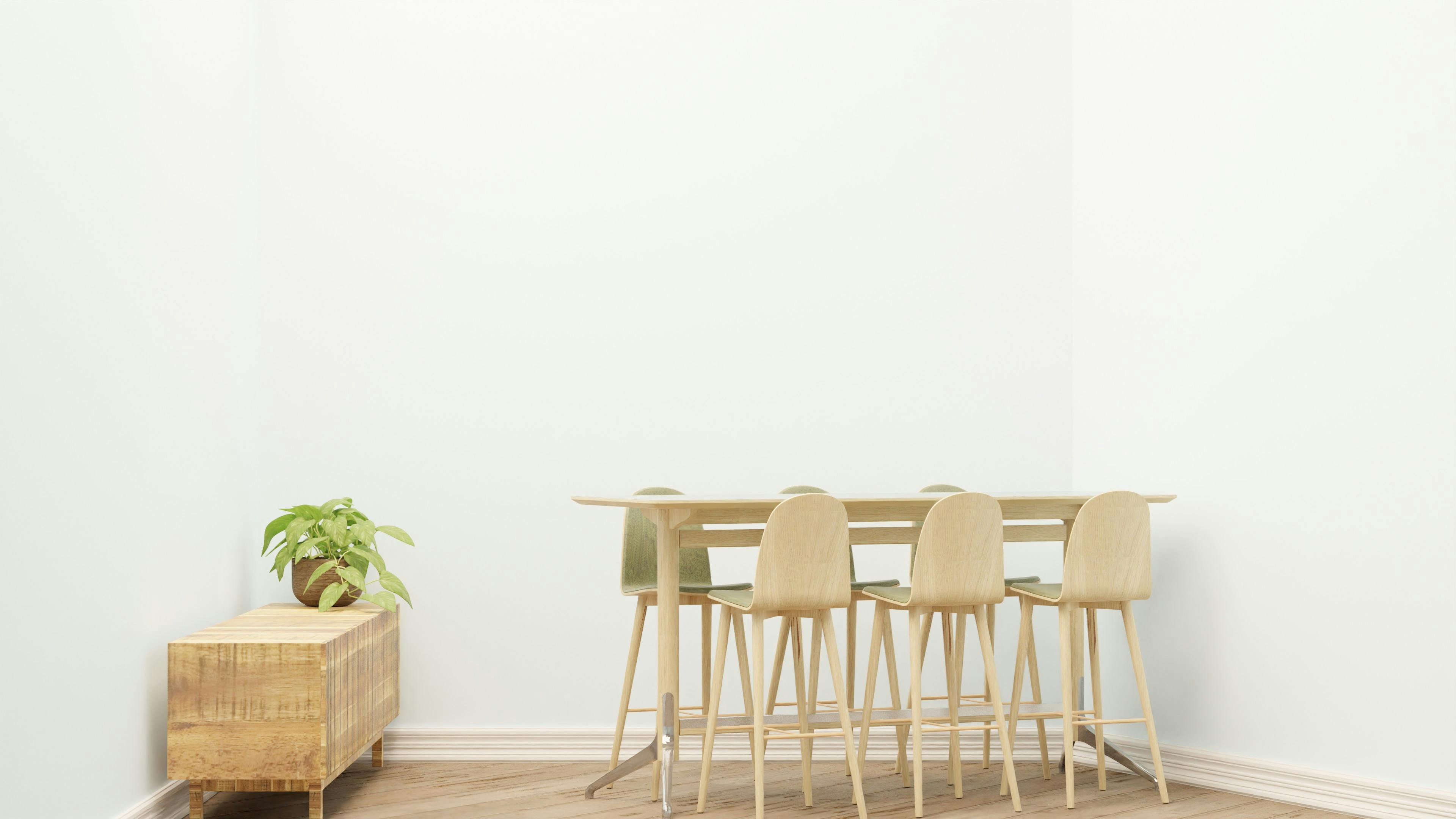 Compact minimalist table in a small living room with neutral color palette