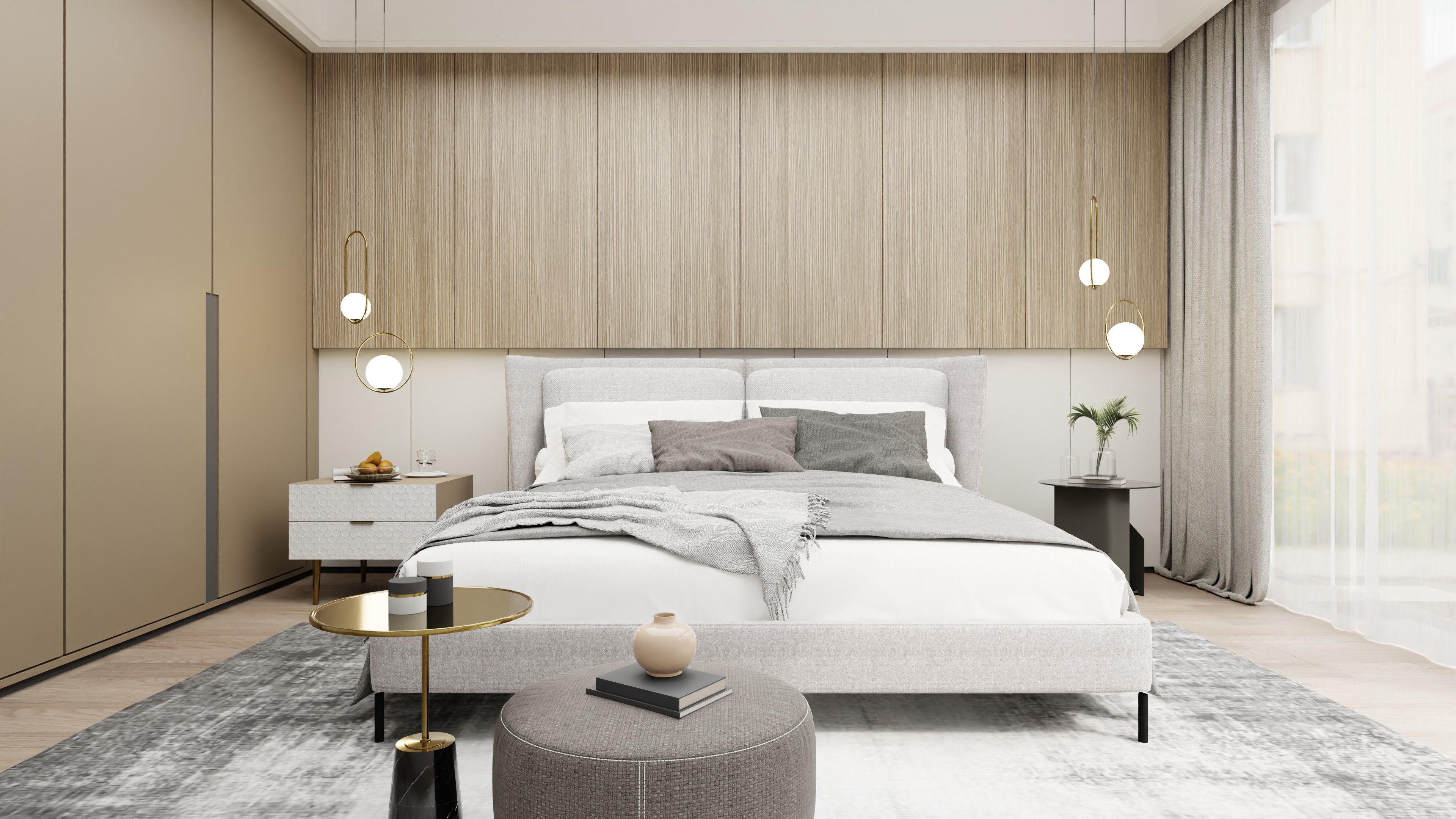Elegancka sypialnia w jasnych tonach