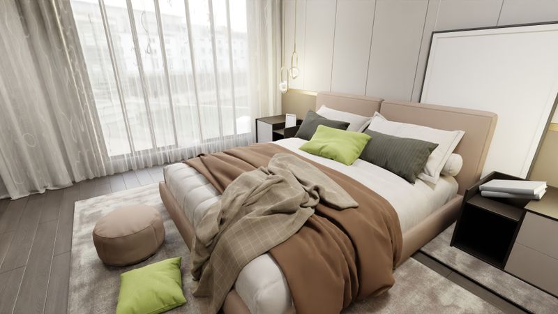 Linen-toned bedroom in a Studio Miel Miami renovation