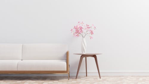 Pink Flowers on Brown Wooden Seat